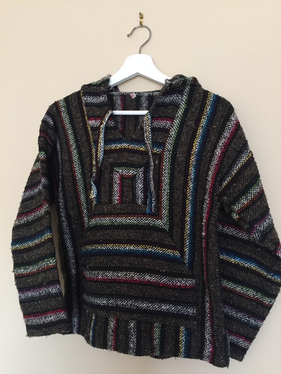 Vintage Baja Hoodie - Mexican Woven Blanket Jacke… - image 2