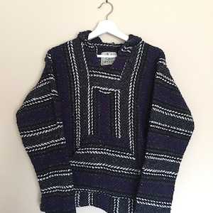 Vintage Baja Hoodie - Mexican Woven Blanket Jacket - Baja Joe Brand - Camping Surfing or Festival Hoodie - Adult Size Medium
