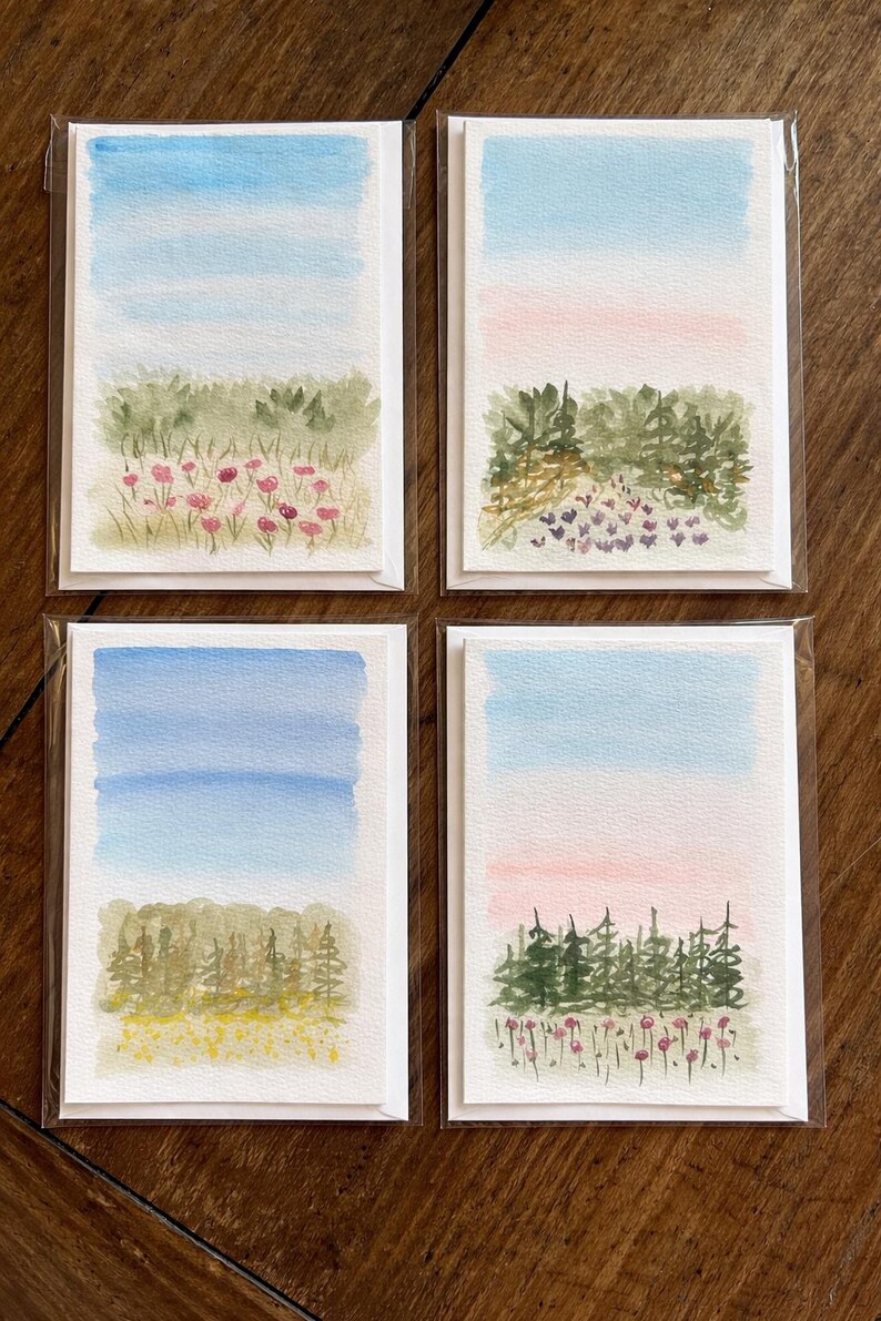 Set 4 Hand Painted Blank Cards // Landscape 10 - Etsy