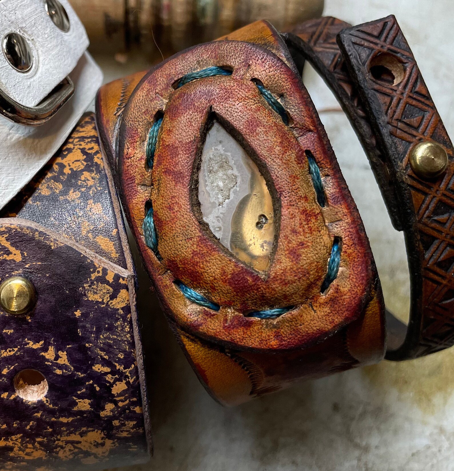 Handmade Leather Cuff Bracelet with Stone Etsy