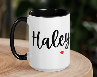 Personalized name mug, name mug, wife gift, girlfriend gift, friend gift, ceramic mug with name, white mug with black handle