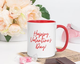 Personalized Valentines Day mug, Name mug, Gift for wife, Gift for Girlfriend, Galentines day gift, white mug with red handle,