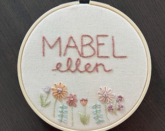 Personalized Embroidered Name Hoop: Wildflower Nursery Decor, Baby Photo Prop