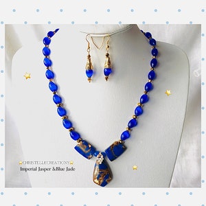 IMPERIAL JASPER Necklace Set. Blue-Bronze Jasper Set.Jasper Blue Necklace Set. Statement Jasper Blue Necklace.Blue-Bronze Gemstone Necklace