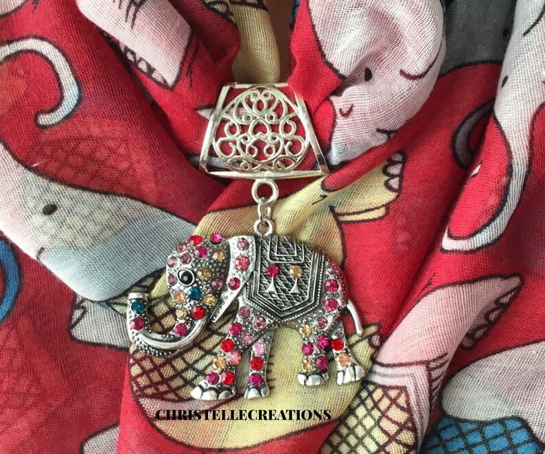 Scarlet Elephant Scarf Set Navy Blue Elephant Scarf Set Black Elephant Scarf Set Scarf Pendant Set Red Elephant Scarf Pendant Set