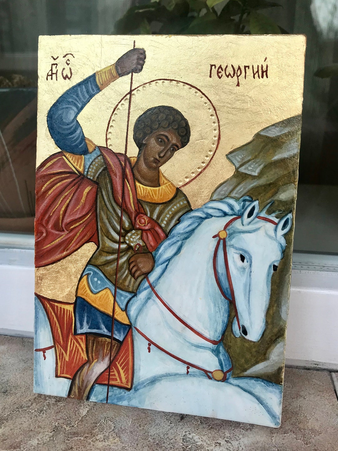 St. George Icon Simple Saint George Hand Painted Icon, Byzantine Icon Painting, Handmade ...
