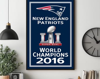 New England Patriots Super Bowl CHAMPIONSHIP Banners - Premium Fine Art - Art Illustration Poster Print - Wall Decor - FREE SHIPPING
