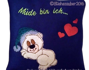 ITH-Teddy-Kissen "Müde bin ich" 20x20