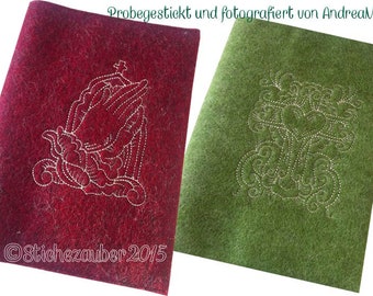 5 ITH-Buchhüllen Gotteslob mit Redwork-Motiv 20x30