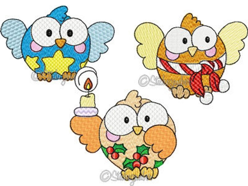 Christmas OWLS Embroidery files-Set 10x10 image 1