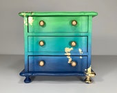 Blue, Green, Teal and Gold Hand Painted Ombre Finish Vintage Wood Music Jewelry Box, Gift for Her, Mermaid Inspired, Room Decor, OOAK