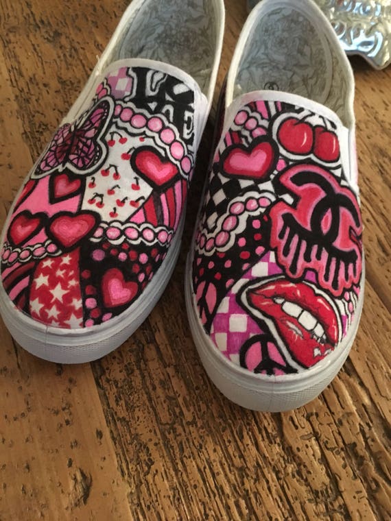 Womens custom sneakers vans for Valentines Day