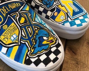 Custom, hand painted,University of Delaware Blue Hens Vans sneakers