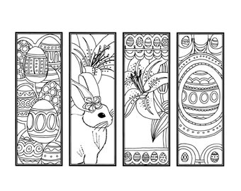 DIY Easter Bookmarks Printable Coloring Page Adult Pages Instant Download Gifts For Bookworms ZenDoodle Eggs Bunny Lily 16