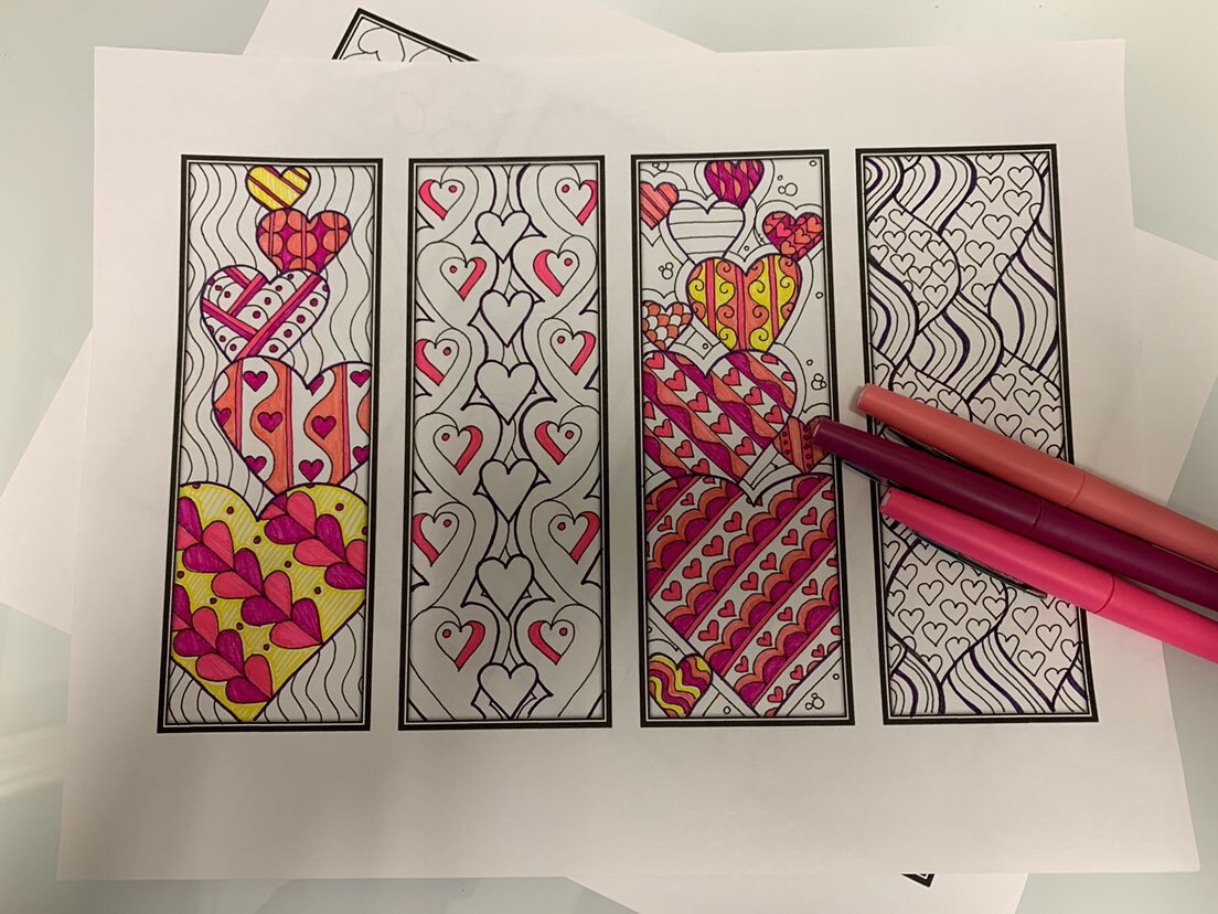 DIY Romantic Bookmarks Set of 4 Printable Coloring Page - Etsy México