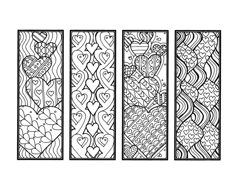 diy romantic bookmarks set of 4 printable coloring page etsy