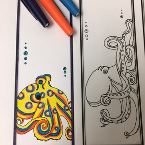 Octopus- DIY Bookmarks Set of 4- Printable Coloring Page- Adult ...