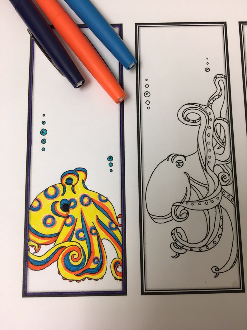 Download Octopus DIY Bookmarks Set of 4 Printable Coloring Page | Etsy