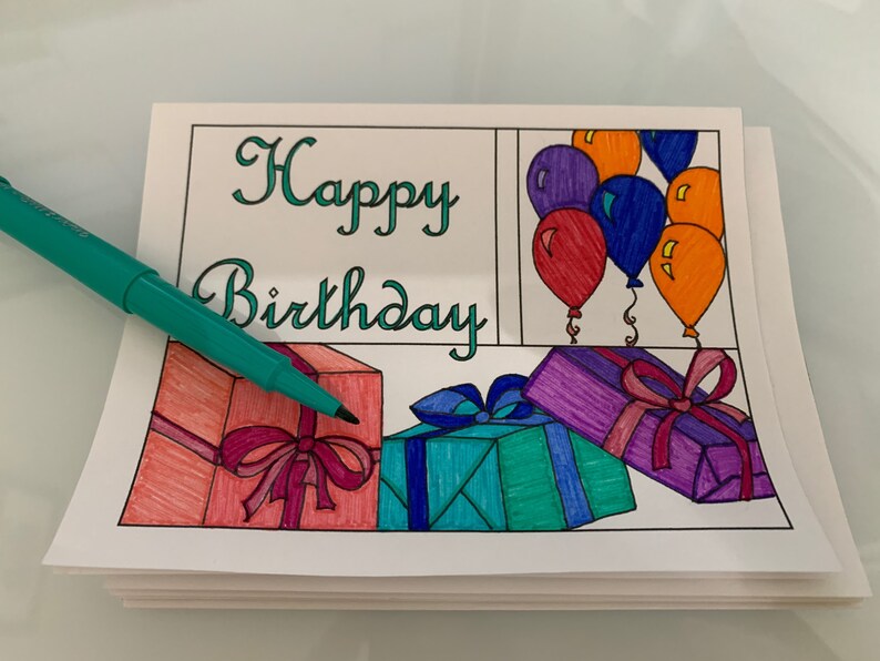 DIY Birthday Cards- Color Your Own- Print Your Own Designs- Digital ...