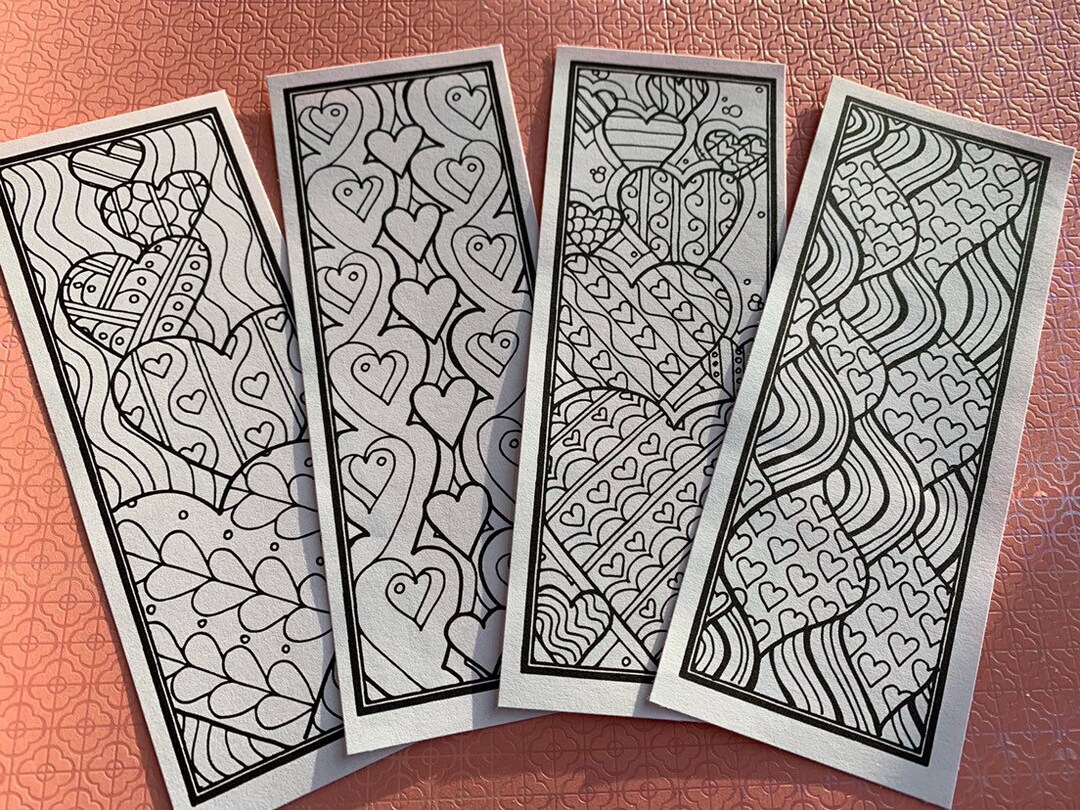 DIY Romantic Bookmarks- Set of 4- Printable Coloring Page- Adult ...