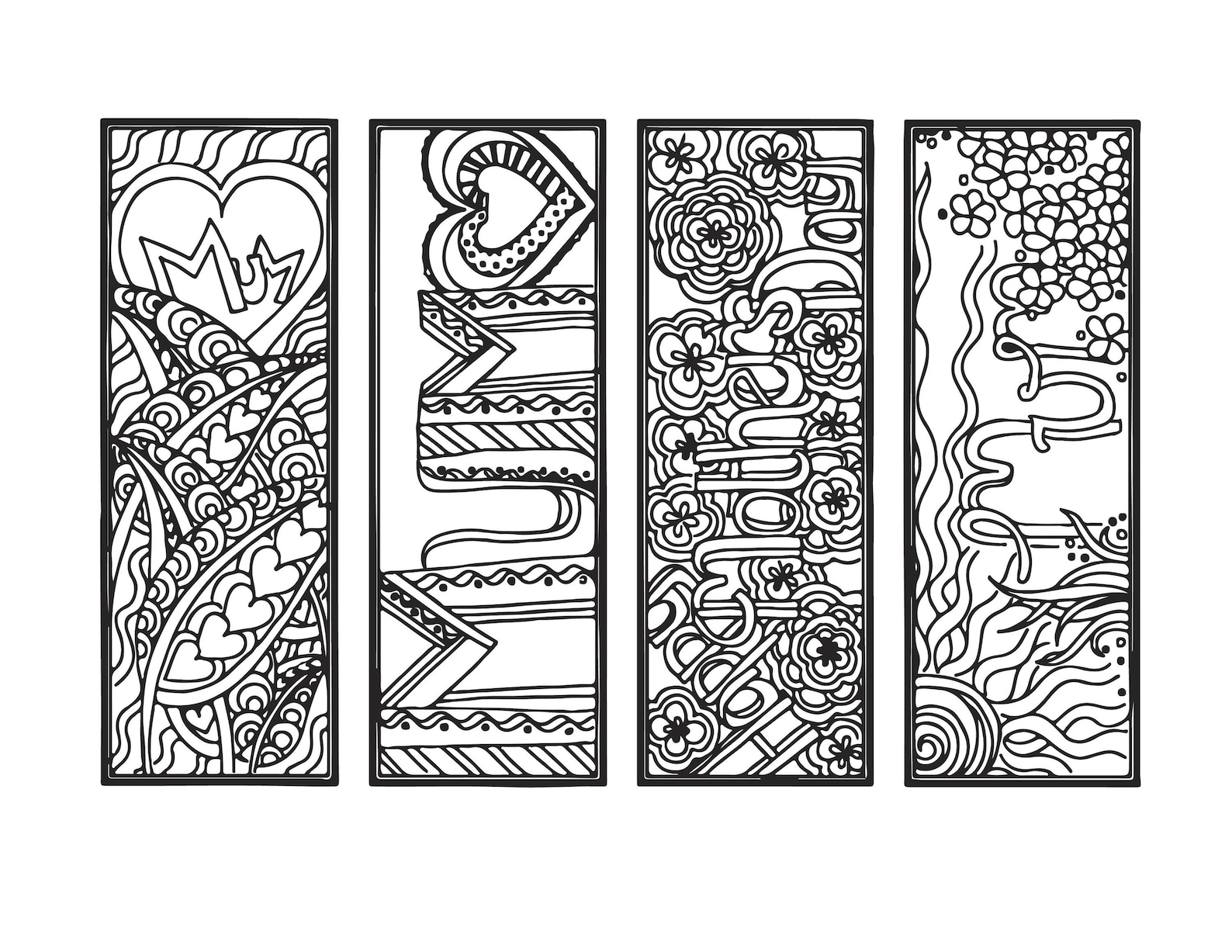 DIY Mother's Day Bookmarks- Set of 4- Printable Coloring Page- Adult ...