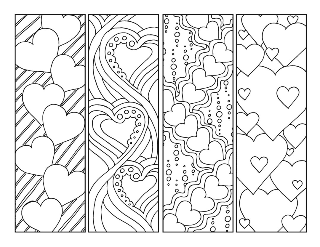DIY Romantic Bookmarks- Set of 4- Printable Coloring Page- Adult ...