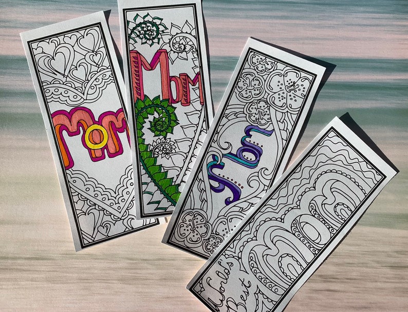 DIY Mother's Day Bookmarks- Set of 4- Printable Coloring Page- Adult ...