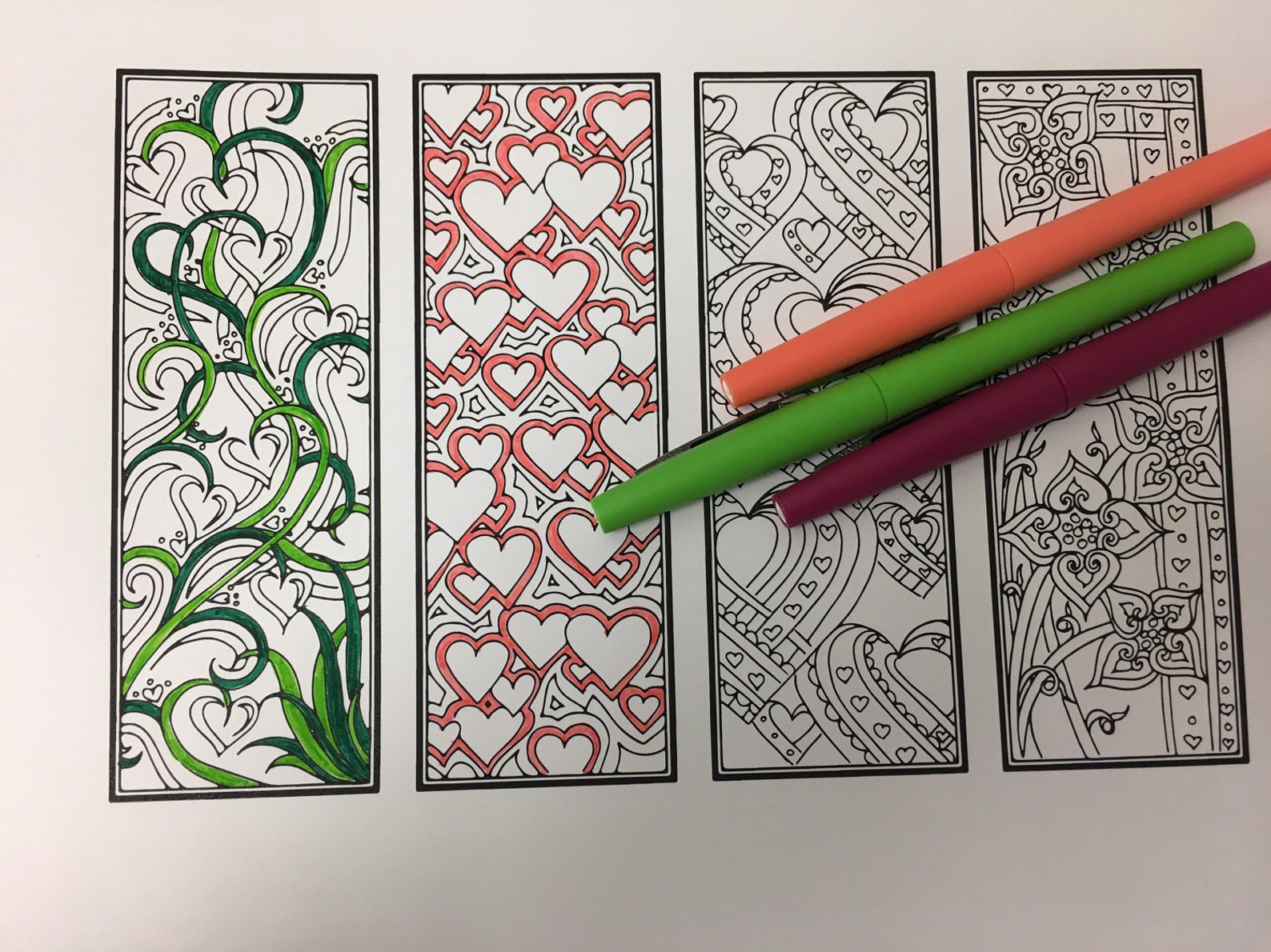 DIY Romantic Bookmarks- Set of 4- Printable Coloring Page- Adult ...