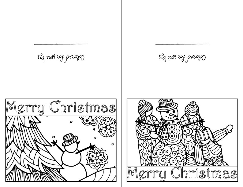 4 Color Your Own Christmas Cards Set of Four Instant Download Holiday ...