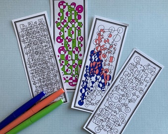 DIY Bookmarks- Set of 4- Printable Coloring Page- Adult Coloring Pages- Instant Download- Gifts for Bookworms- ZenDoodle- Printable Bookmark
