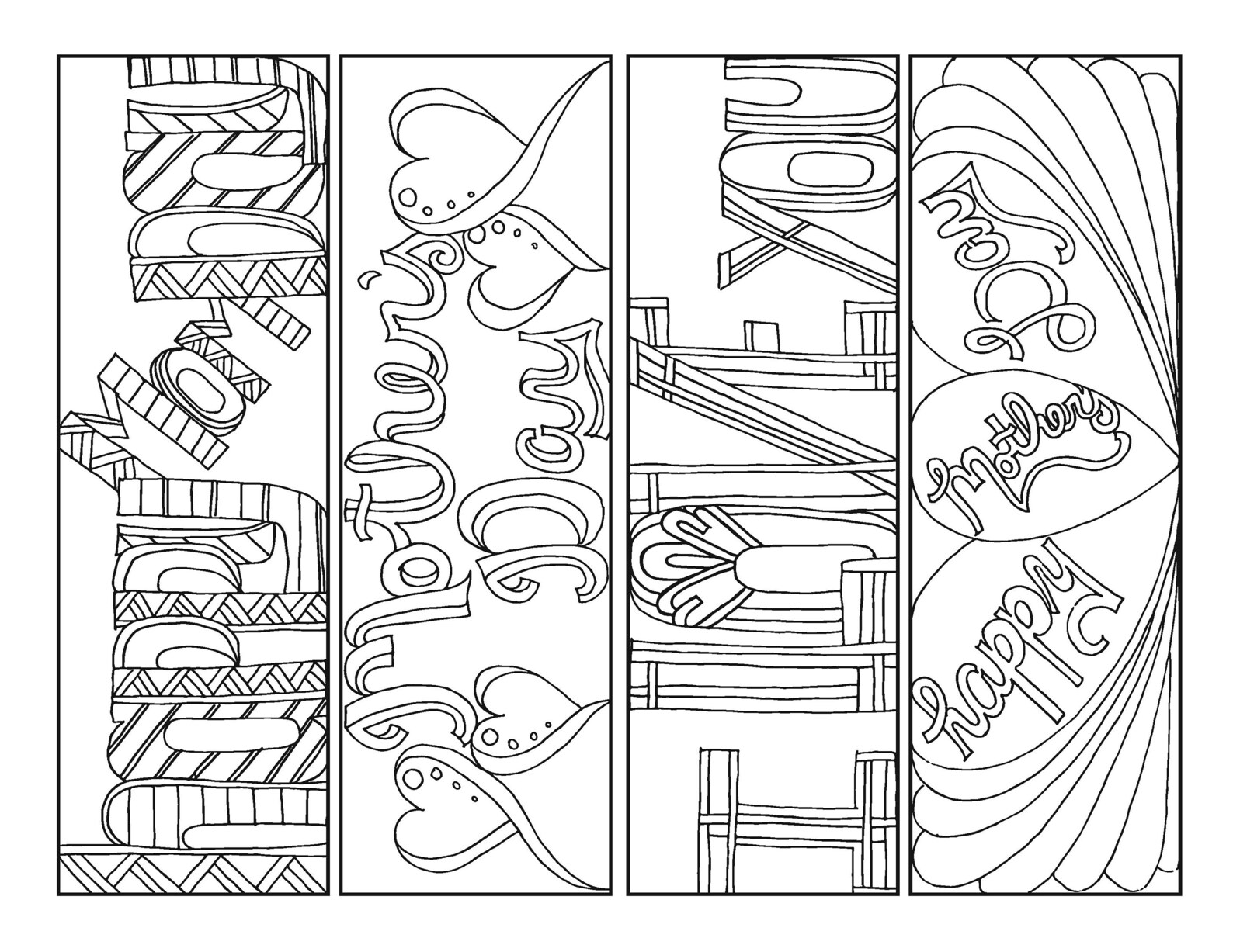 DIY Mother's Day Bookmarks Set of 4 Printable Coloring Page Adult