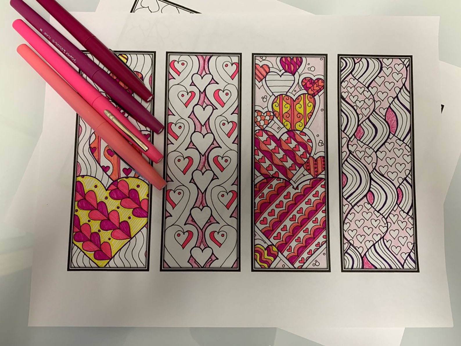DIY Romantic Bookmarks- Set of 4- Printable Coloring Page- Adult ...