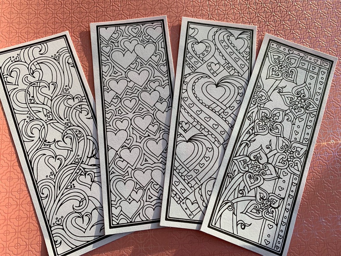 DIY Romantic Bookmarks- Set of 4- Printable Coloring Page- Adult ...
