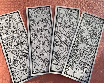 Flirty Bookmarks- Tons of Hearts Bookmarks- Romantic Bookmarks- Coloring Pages- Book Girl Crafts- DIY Book Activity- Coquette Craft