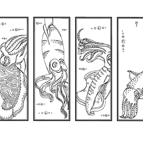 Octopus DIY Bookmarks Set of 4 Printable Coloring Page - Etsy