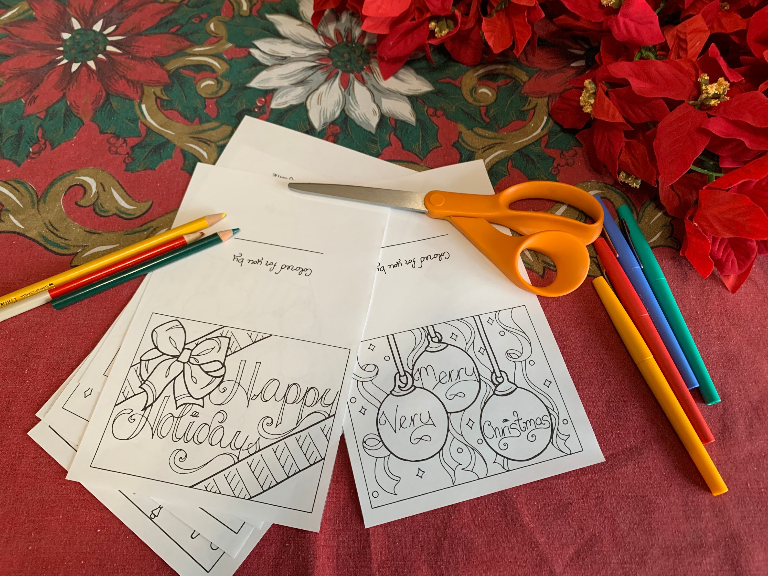 4 Color Your Own Christmas Cards Set of Four Instant | Etsy