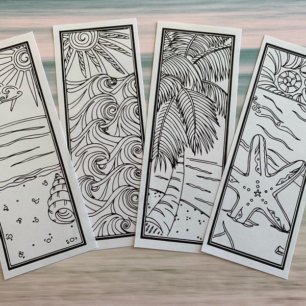 DIY Bookmarks- Set of 4- Instant Download- Gifts for Bookworms- ZenDoodle- Printable Bookmark- Sun Sand Sea- Memorial Day