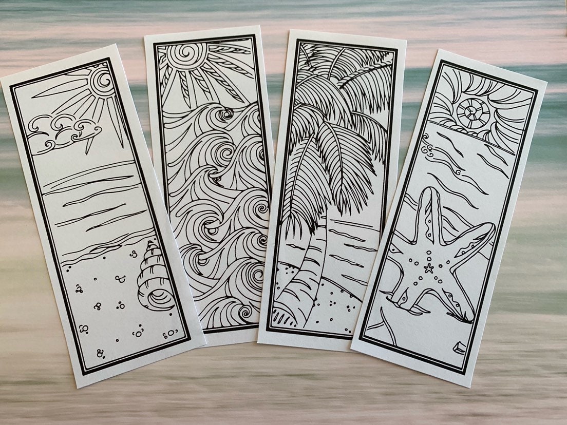 DIY Bookmarks Set of 4 Instant Download Gifts for Bookworms Zendoodle  Printable Bookmark Sun Sand Sea Memorial Day 