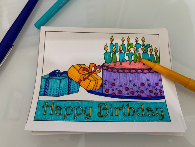 DIY Birthday Cards- Color Your Own- Print Your Own Designs- Digital ...