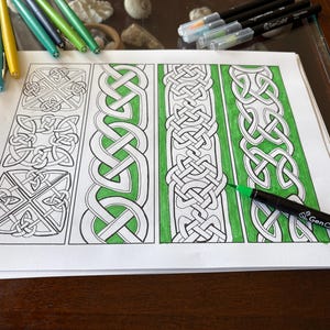 Celtic Knot Bookmarks- Intricate Irish Bookmarks- St Patrick&#39;s Day- Coloring Pages- Book Girl Crafts- DIY Book Activity- Holiday Craft