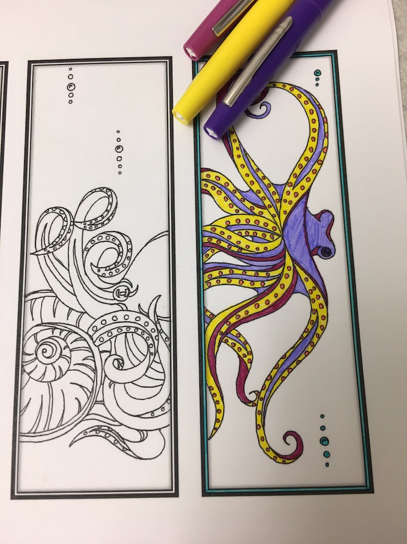 Download Octopus DIY Bookmarks Set of 4 Printable Coloring Page | Etsy