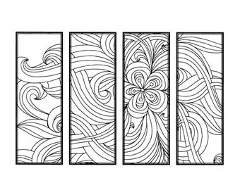 DIY Bookmarks- Set of 4- Printable Coloring Page- Adult Coloring Pages- Instant Download- Gifts for Bookworm-Printable Bookmark- Floral