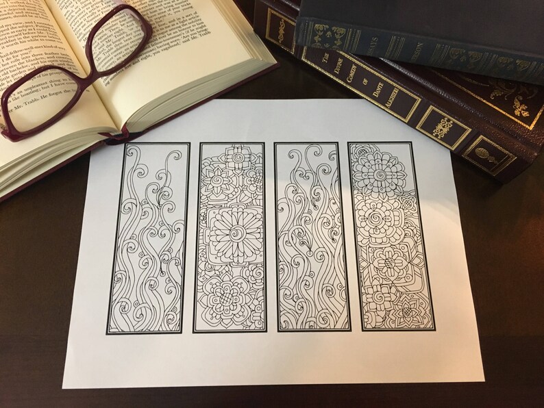 DIY Bookmarks Set of 4 Printable Coloring Page Instant Download Gifts ...
