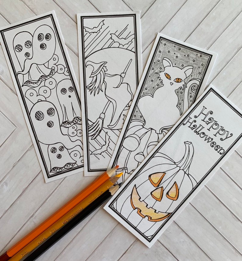 DIY Halloween Bookmarksset of 4holiday Craftscolor Your Etsy