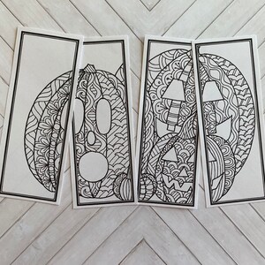 DIY Halloween Bookmarks-Set of 4-Holiday Crafts-Color Your Own-Instant Download-Gift for Bookworm-Fall Zendoodle-Adult Coloring Page
