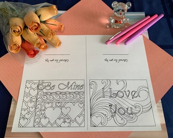 DIY Anniversary Cards-Color Your Own-Instant Download-Romantic Crafts-Creative Cards-Valentine Cards-Adult Coloring-Heart Design-Love