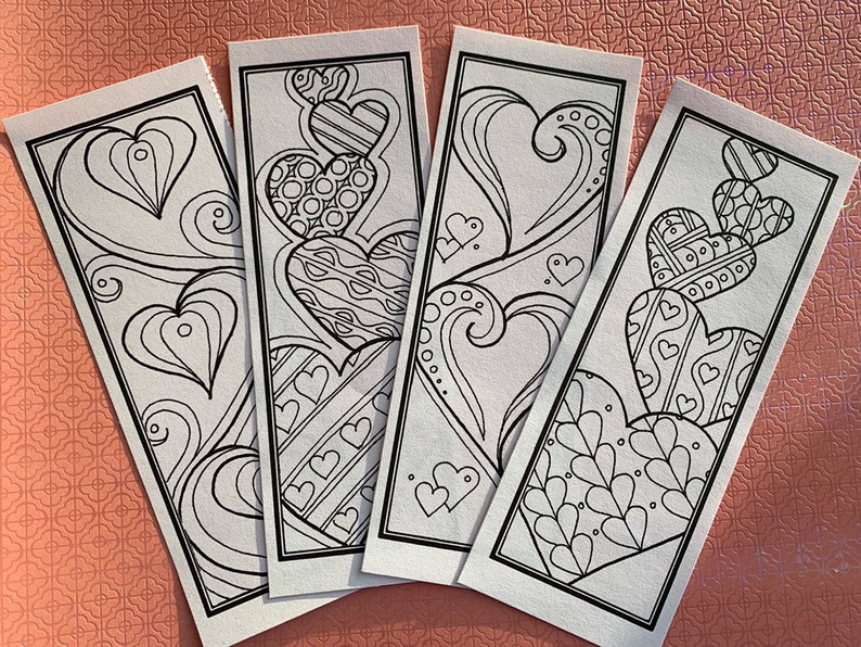 DIY Romantic Bookmarks Set of 4 Printable Coloring Page Adult Coloring ...