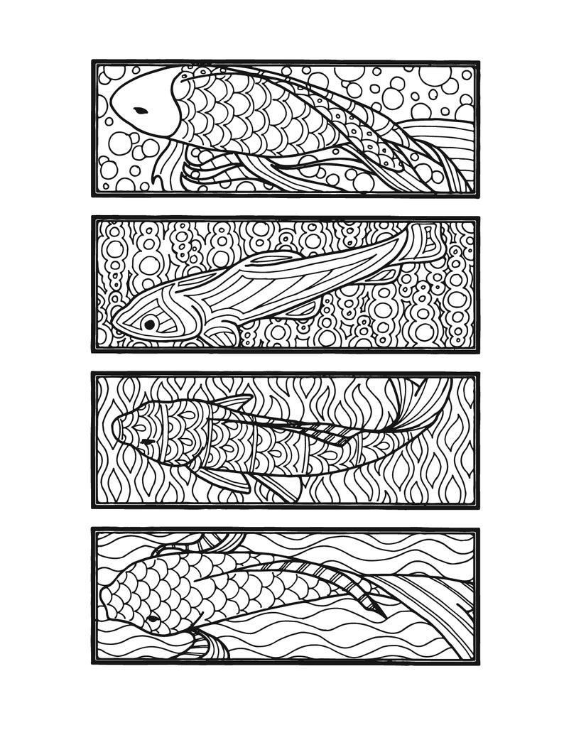 Fish Bookmark Pattern Goldfish Bookmarks- Animal Bookmarks- Fish Design Bookmarks- Coloring ...