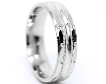 6mm 925 Sterling Silver Wedding Band for Men and Women, Filigree edge and polished centre, Personalize Engraved Promise Rings, 0003