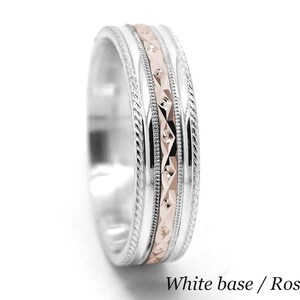 6mm 10K Gold Wedding Rings for Men & Women, Two Tone Gold Anniversary Ring with Reflective Filigree Promise Ring, Mens Engagement Ring